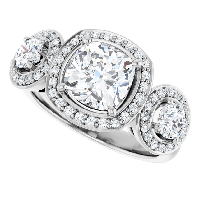 Three-Stone Halo-Style Engagement Ring