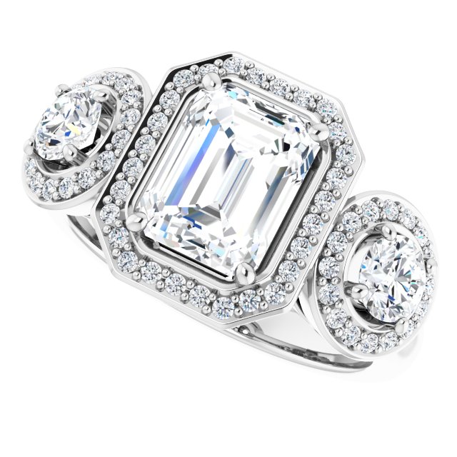 Three-Stone Halo-Style Engagement Ring