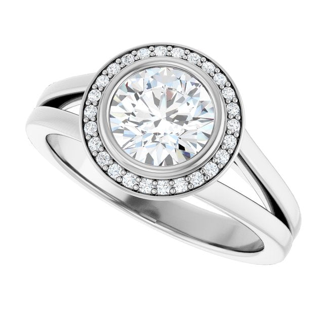 Bezel-Set Halo-Style Engagement Ring