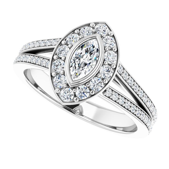 Bezel-Set Halo-Style Engagement Ring