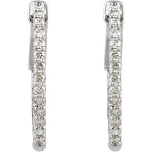 14K White 1/2 CTW Natural Diamond Inside-Outside 19 mm Hinged Hoop Earrings