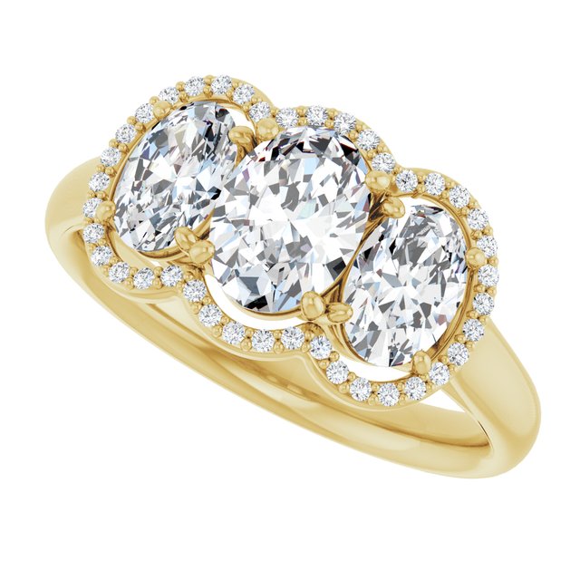 Three-Stone Halo-Style Engagement Ring