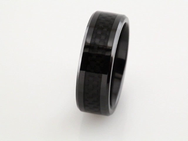 Black Titanium Beveled Edge Band with Carbon Fiber Inlay