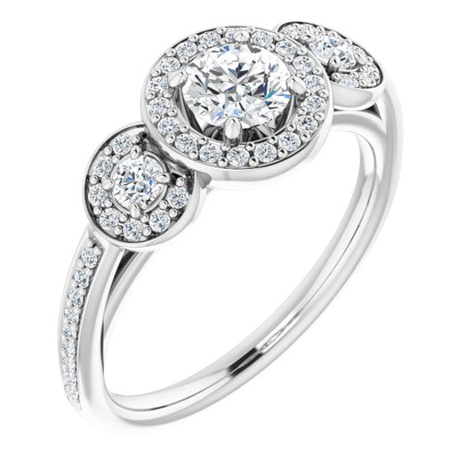 Three-Stone Halo-Style Engagement Ring