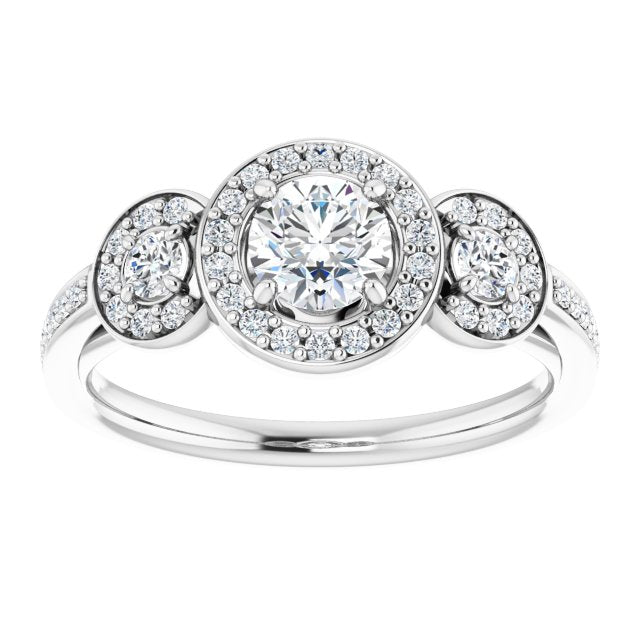 Three-Stone Halo-Style Engagement Ring