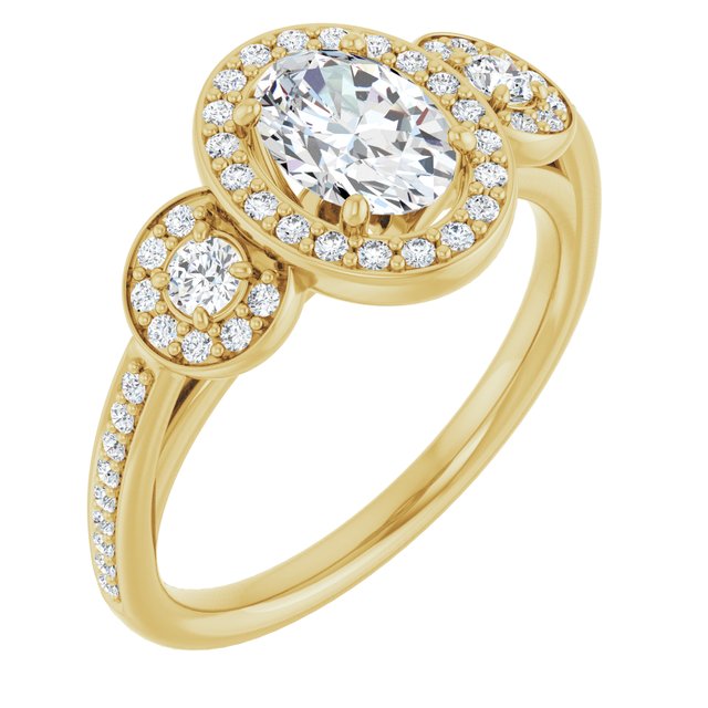 Three-Stone Halo-Style Engagement Ring