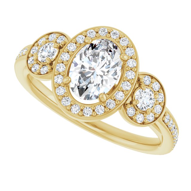 Three-Stone Halo-Style Engagement Ring