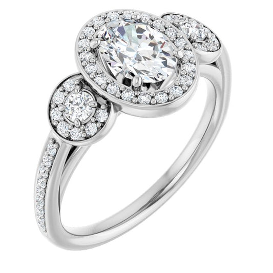 Three-Stone Halo-Style Engagement Ring