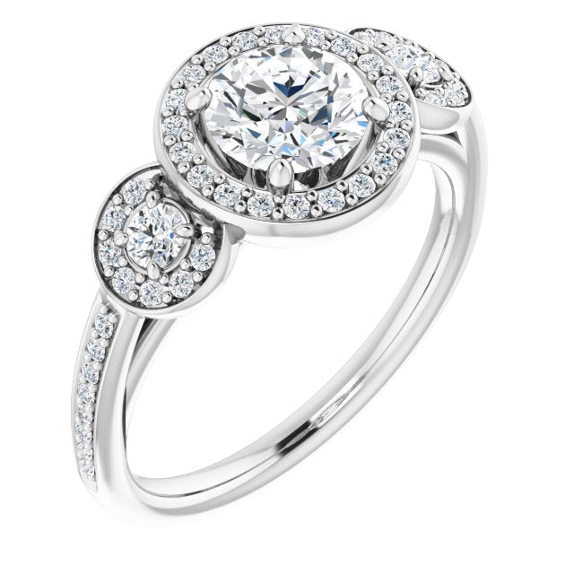 Three-Stone Halo-Style Engagement Ring