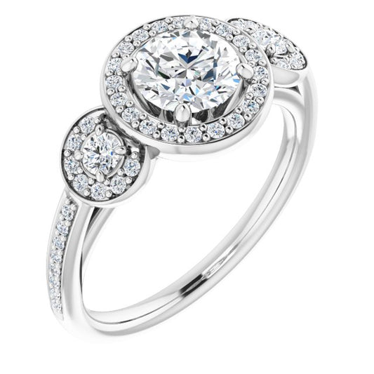 Three-Stone Halo-Style Engagement Ring