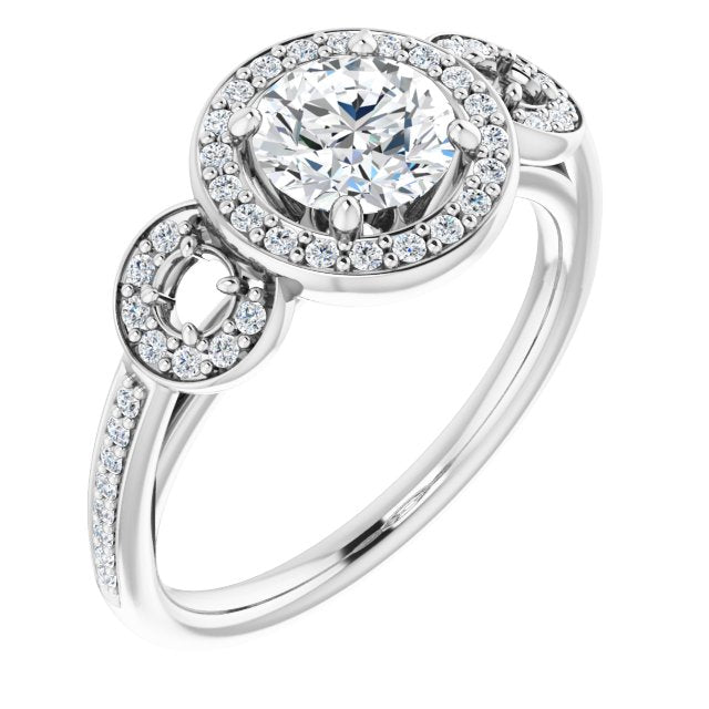 Three-Stone Halo-Style Engagement Ring