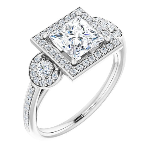 Three-Stone Halo-Style Engagement Ring