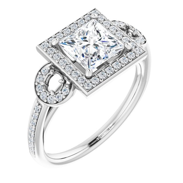 Three-Stone Halo-Style Engagement Ring