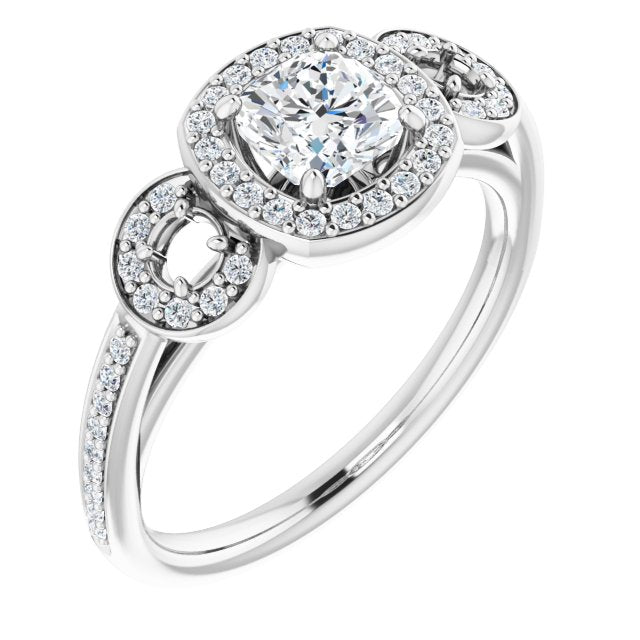 Three-Stone Halo-Style Engagement Ring