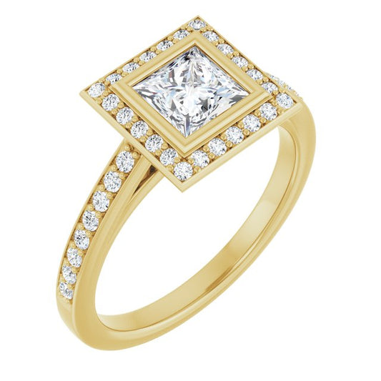 Bezel-Set Halo-Style Engagement Ring