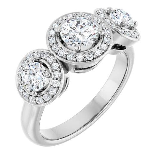 Three-Stone Halo-Style Engagement Ring