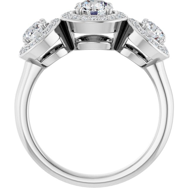 Three-Stone Halo-Style Engagement Ring