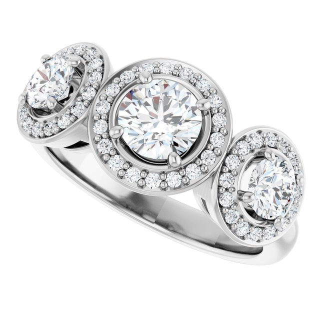 Three-Stone Halo-Style Engagement Ring