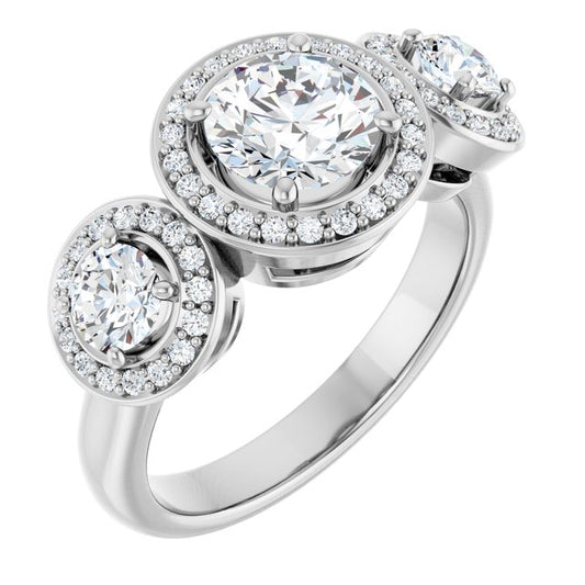 Three-Stone Halo-Style Engagement Ring