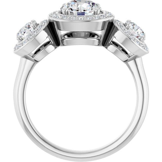 Three-Stone Halo-Style Engagement Ring