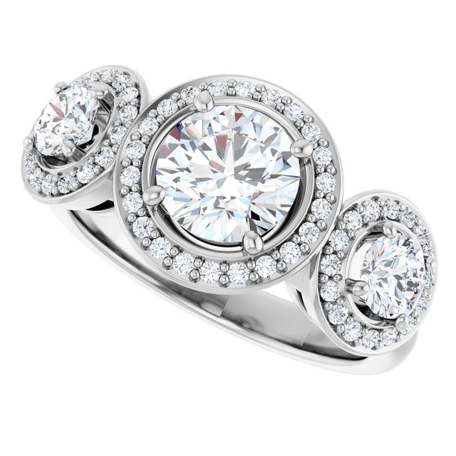 Three-Stone Halo-Style Engagement Ring