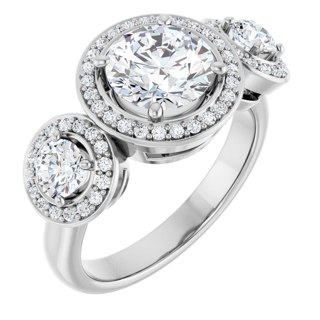 Three-Stone Halo-Style Engagement Ring