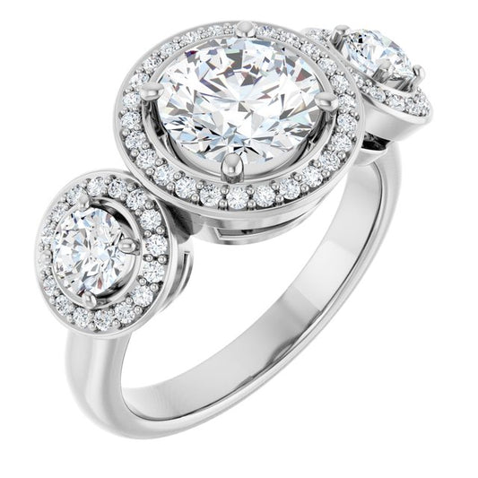 Three-Stone Halo-Style Engagement Ring