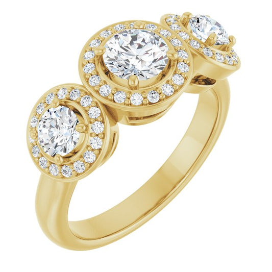 Three-Stone Halo-Style Engagement Ring