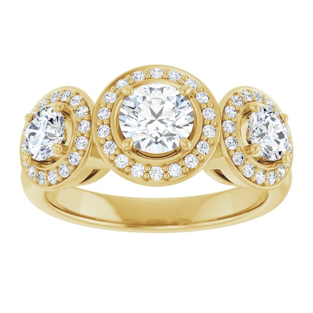 Three-Stone Halo-Style Engagement Ring