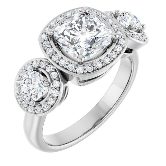 Three-Stone Halo-Style Engagement Ring