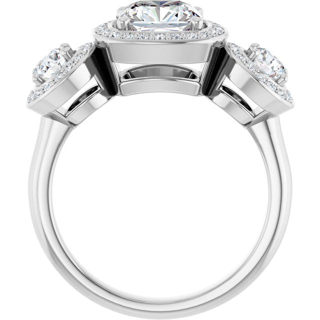 Three-Stone Halo-Style Engagement Ring