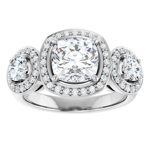 Three-Stone Halo-Style Engagement Ring