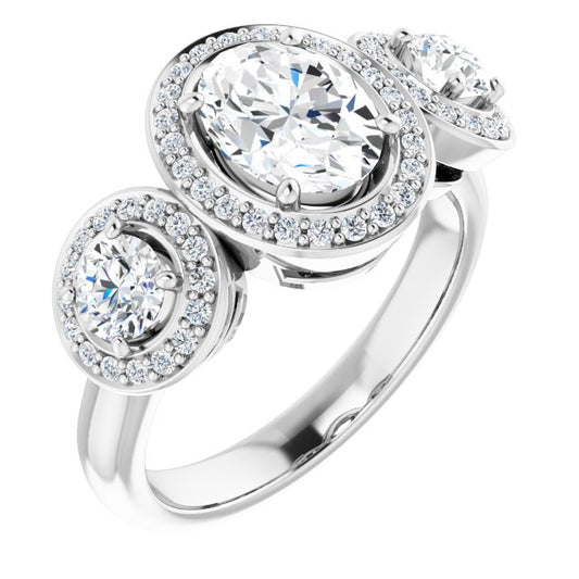 Three-Stone Halo-Style Engagement Ring