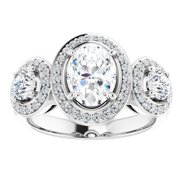 Three-Stone Halo-Style Engagement Ring