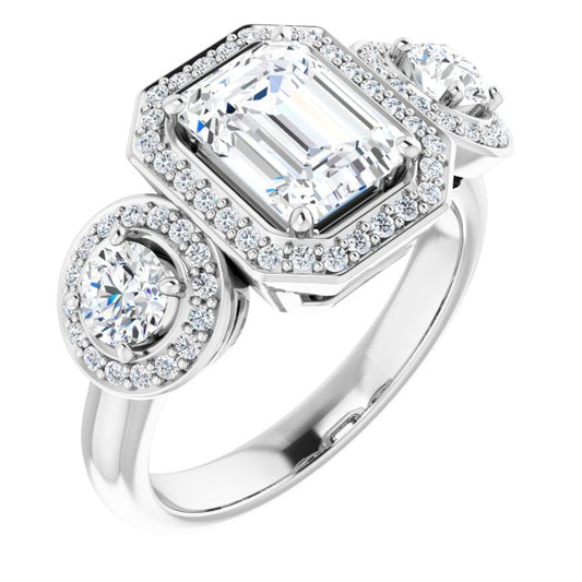 Three-Stone Halo-Style Engagement Ring