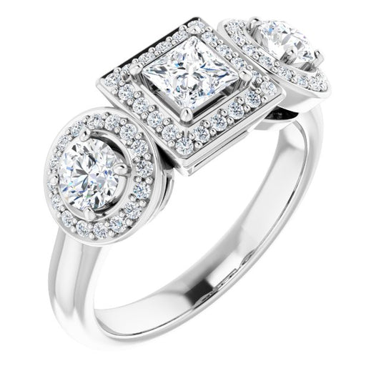 Three-Stone Halo-Style Engagement Ring