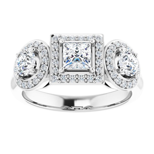 Three-Stone Halo-Style Engagement Ring