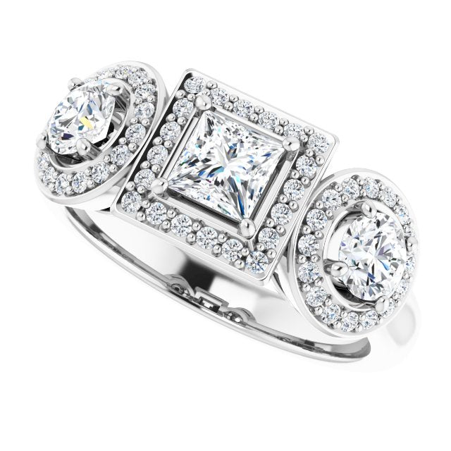 Three-Stone Halo-Style Engagement Ring