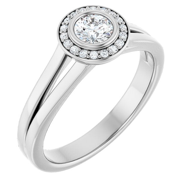 Bezel-Set Halo-Style Engagement Ring