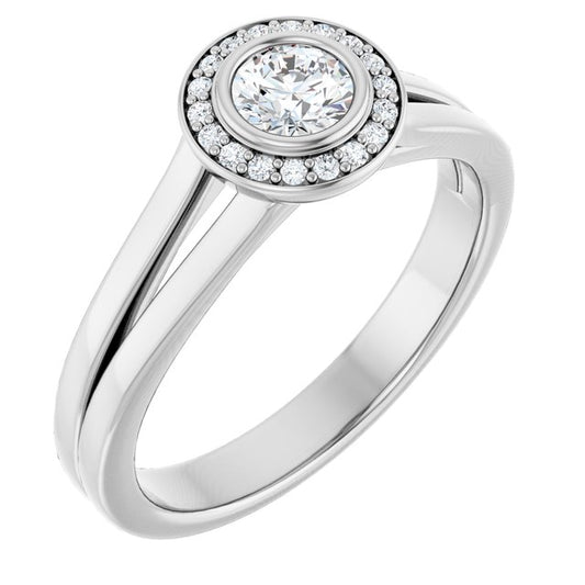 Bezel-Set Halo-Style Engagement Ring