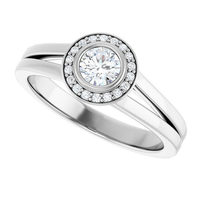 Bezel-Set Halo-Style Engagement Ring