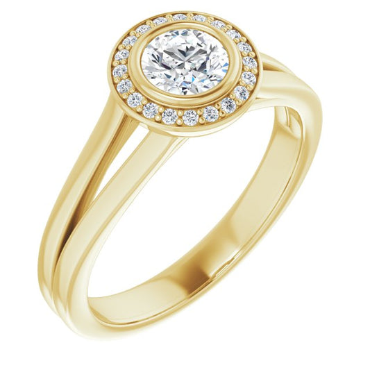Bezel-Set Halo-Style Engagement Ring