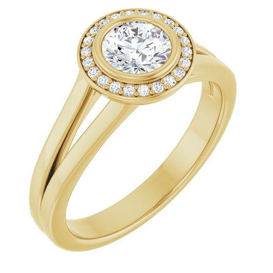Bezel-Set Halo-Style Engagement Ring