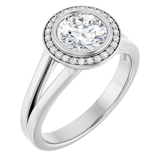Bezel-Set Halo-Style Engagement Ring