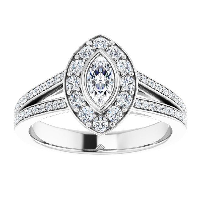 Bezel-Set Halo-Style Engagement Ring