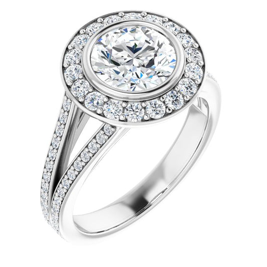 Bezel-Set Halo-Style Engagement Ring