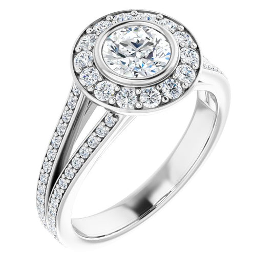 Bezel-Set Halo-Style Engagement Ring