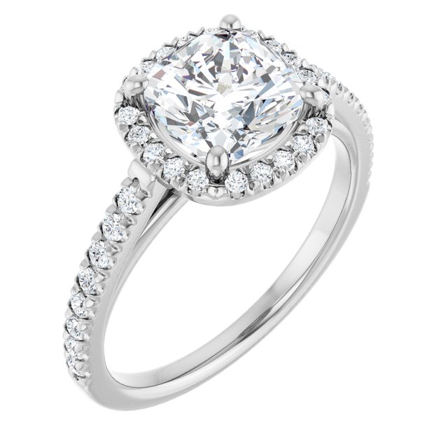 French-Set Halo-Style Engagement Ring