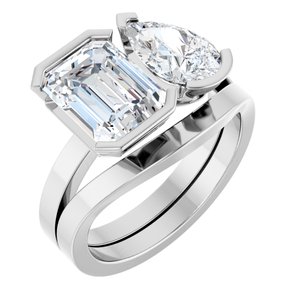 14K White 9 x 6 mm Pear Two-Stone Engagement Ring Mounting