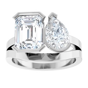 14K White 9 x 6 mm Pear Two-Stone Engagement Ring Mounting